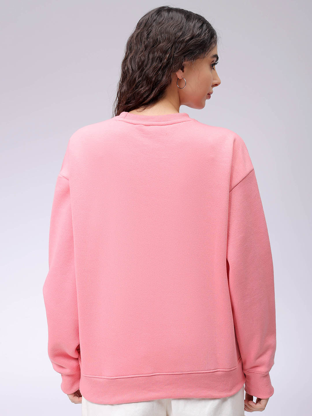 Women's Pink Boxy Solid Oversized Sweatshirt