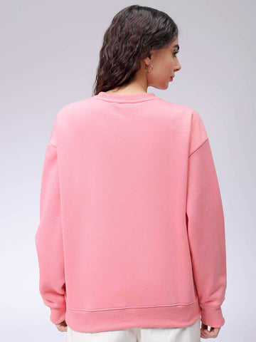 Women's Pink Boxy Solid Oversized Sweatshirt