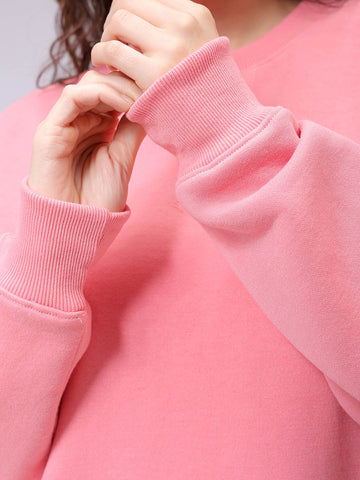 Women's Pink Boxy Solid Oversized Sweatshirt