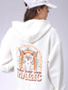 Women's White Boxy Fit Graphic Hooded Sweatshirt