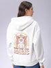 Women's White Boxy Fit Graphic Hooded Sweatshirt