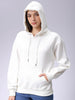 Women's White Boxy Fit Graphic Hooded Sweatshirt