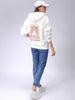 Women's White Boxy Fit Graphic Hooded Sweatshirt