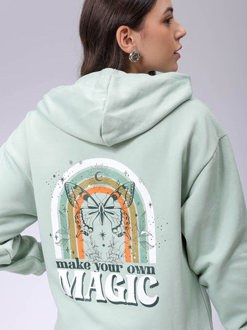 Women's Drop Shoulder Graphic Printed Hooded Sweatshirt