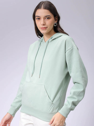 Women's Drop Shoulder Graphic Printed Hooded Sweatshirt