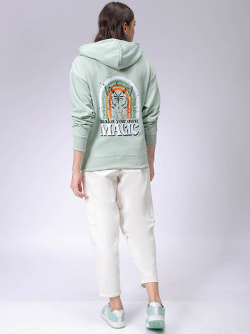 Women's Drop Shoulder Graphic Printed Hooded Sweatshirt