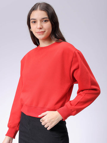 Women's Red Regular Fit Graphic Crewneck Sweatshirt