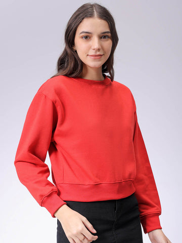 Women's Red Regular Fit Graphic Crewneck Sweatshirt