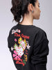 Women's Black Regular Fit Backprinted Crewneck Sweatshirt