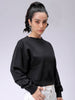 Women's Black Regular Fit Backprinted Crewneck Sweatshirt