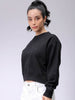 Women's Black Regular Fit Backprinted Crewneck Sweatshirt
