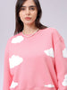 Women's Pink Relaxed Fit Graphic Crewneck Sweatshirt