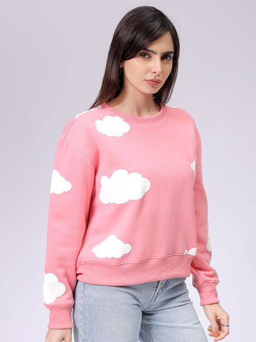 Women's Pink Relaxed Fit Graphic Crewneck Sweatshirt