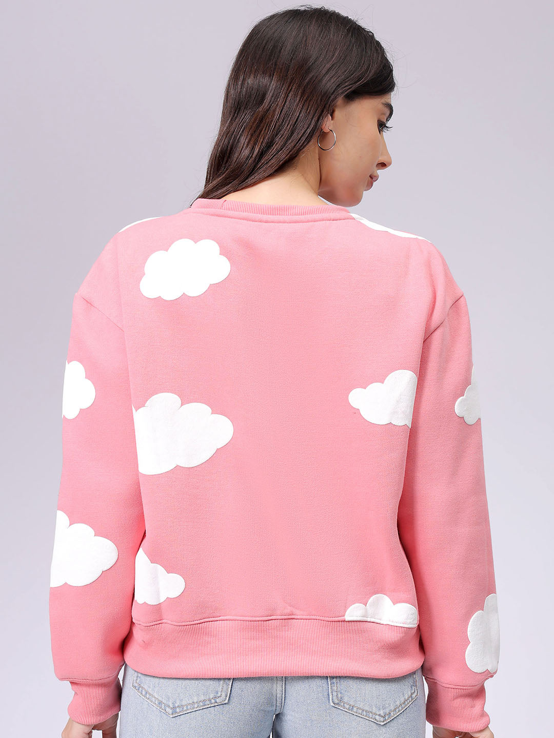 Women's Pink Relaxed Fit Graphic Crewneck Sweatshirt