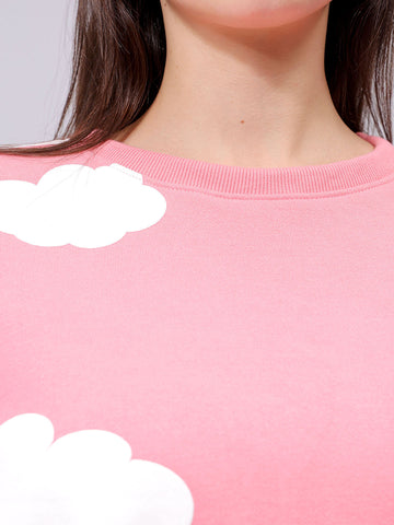 Women's Pink Relaxed Fit Graphic Crewneck Sweatshirt