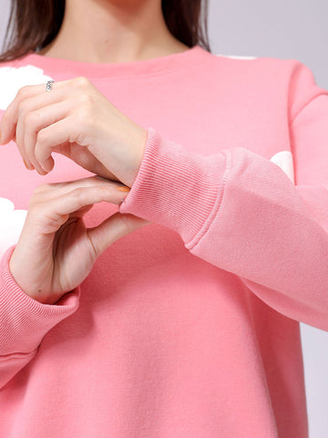 Women's Pink Relaxed Fit Graphic Crewneck Sweatshirt