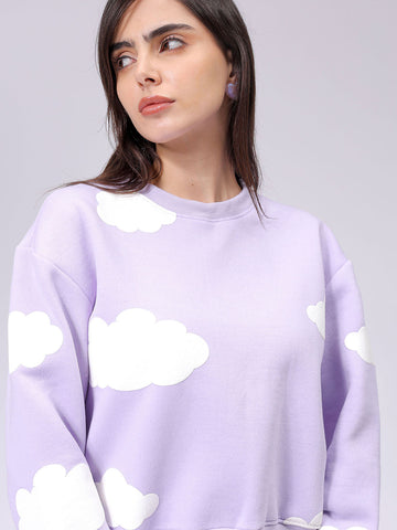 Women's Purple Relaxed Fit Graphic Crewneck Sweatshirt