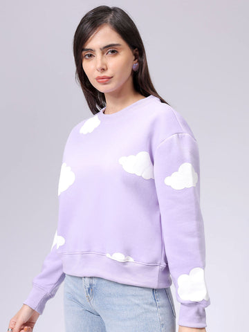 Women's Purple Relaxed Fit Graphic Crewneck Sweatshirt