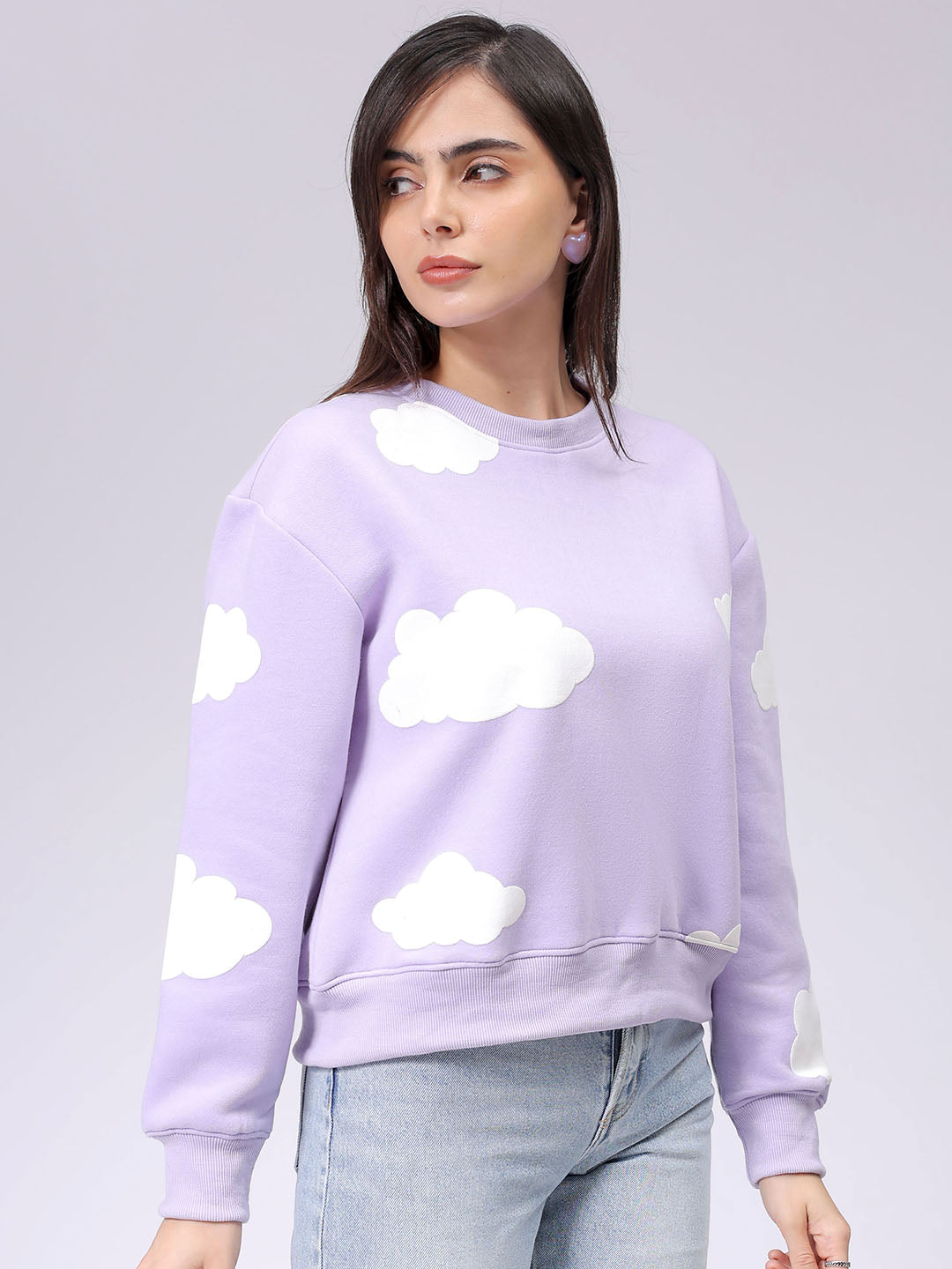 Women's Purple Relaxed Fit Graphic Crewneck Sweatshirt