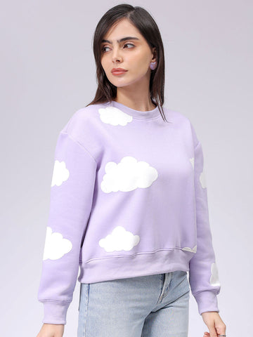 Women's Purple Relaxed Fit Graphic Crewneck Sweatshirt