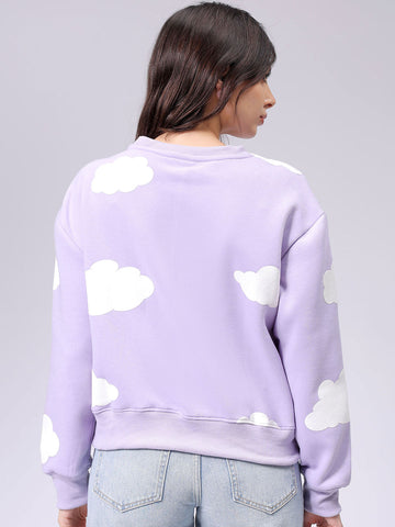 Women's Purple Relaxed Fit Graphic Crewneck Sweatshirt
