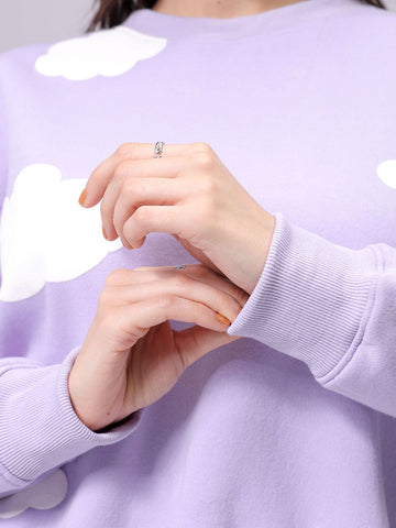 Women's Purple Relaxed Fit Graphic Crewneck Sweatshirt