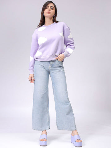 Women's Purple Relaxed Fit Graphic Crewneck Sweatshirt