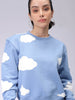Women's Blue Relaxed Fit Graphic Crewneck Sweatshirt