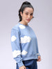 Women's Blue Relaxed Fit Graphic Crewneck Sweatshirt