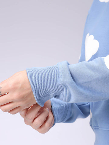 Women's Blue Relaxed Fit Graphic Crewneck Sweatshirt