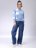 Women's Blue Relaxed Fit Graphic Crewneck Sweatshirt
