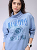 Women's Blue Boxy Typographic Oversized Sweatshirt