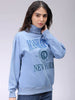 Women's Blue Boxy Typographic Oversized Sweatshirt