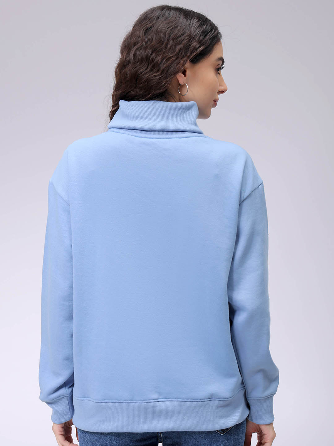 Women's Blue Boxy Typographic Oversized Sweatshirt