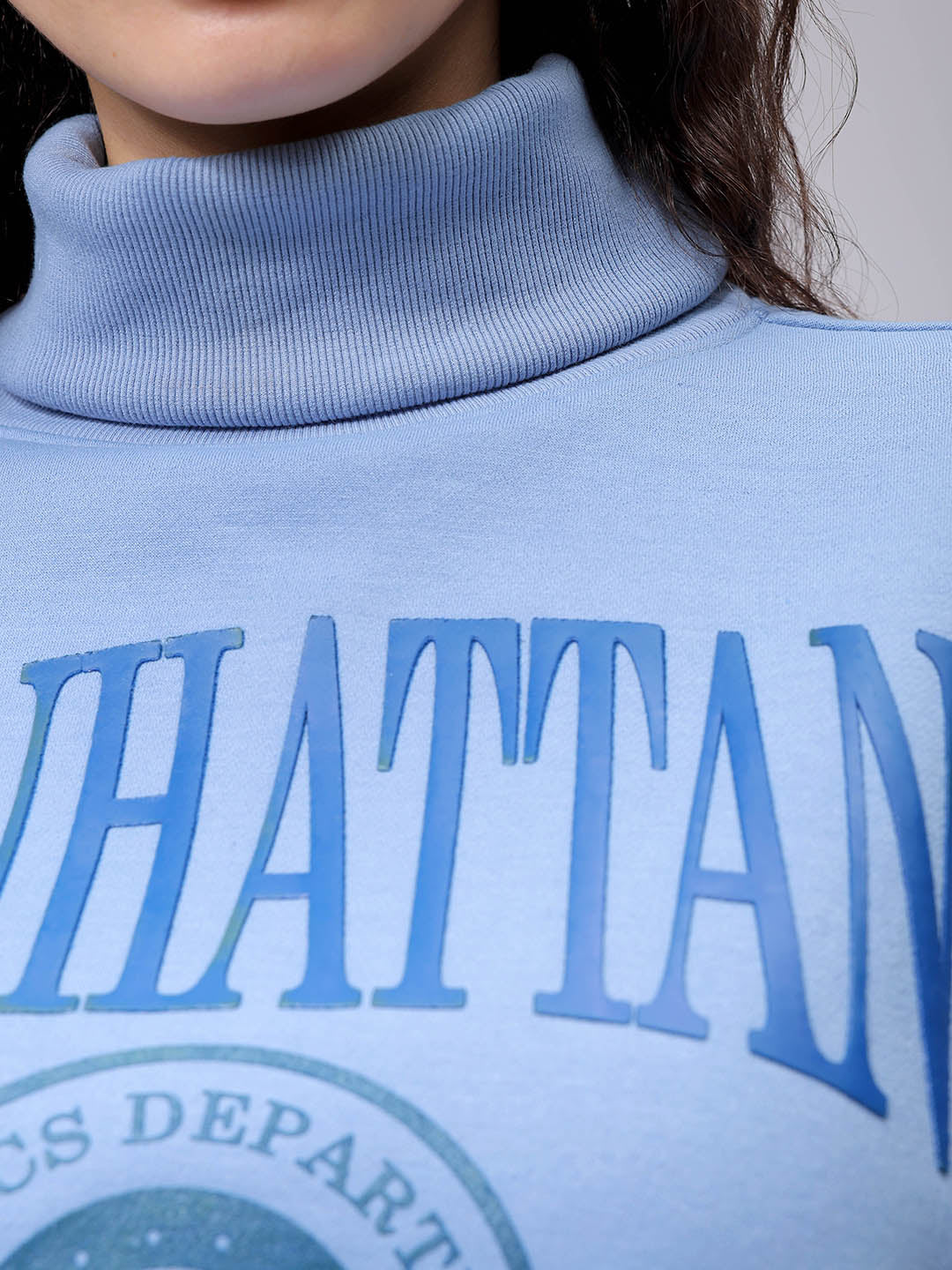 Women's Blue Boxy Typographic Oversized Sweatshirt