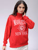 Women's Red Boxy Typographic Oversized Sweatshirt