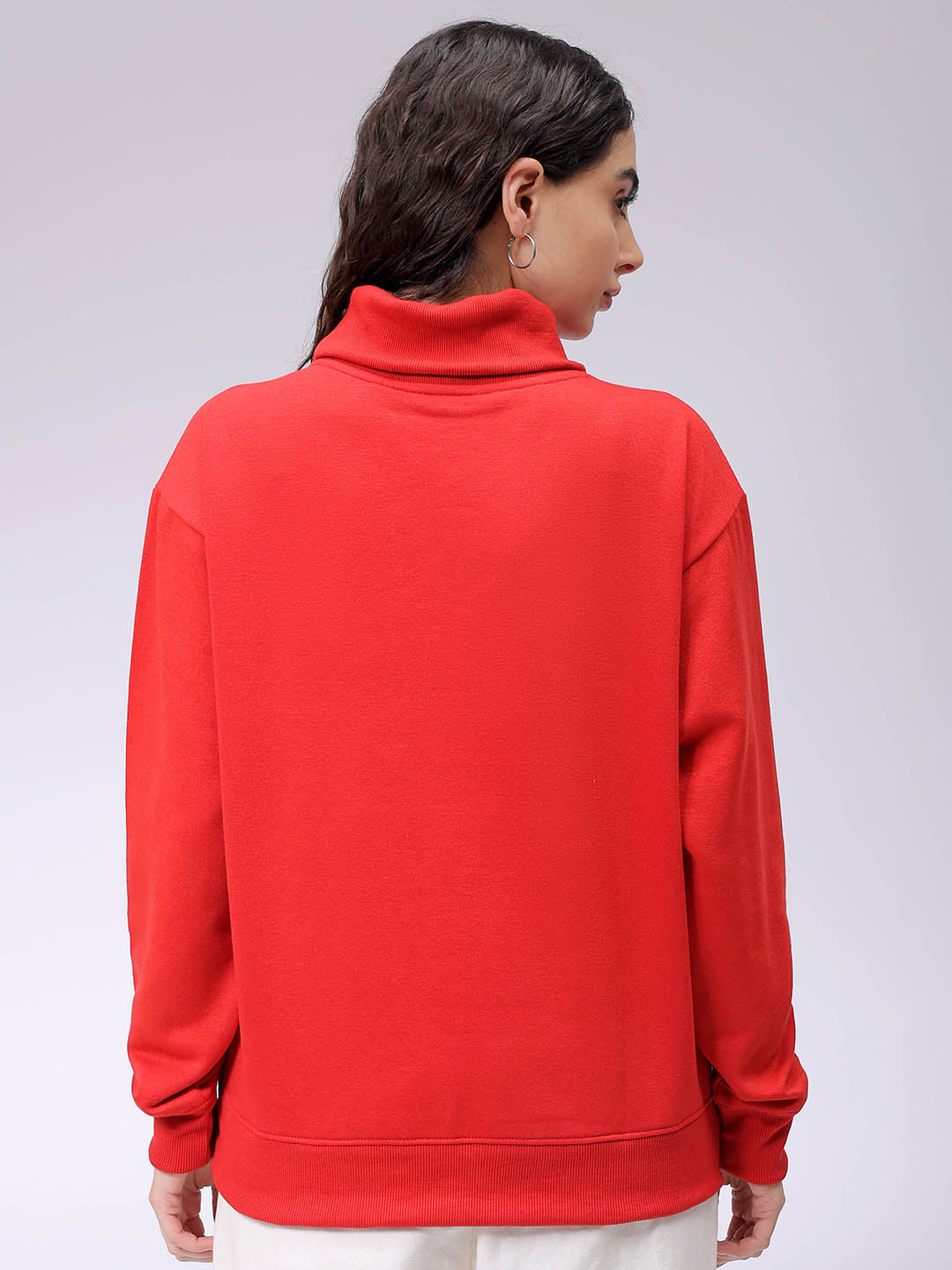 Women's Red Boxy Typographic Oversized Sweatshirt