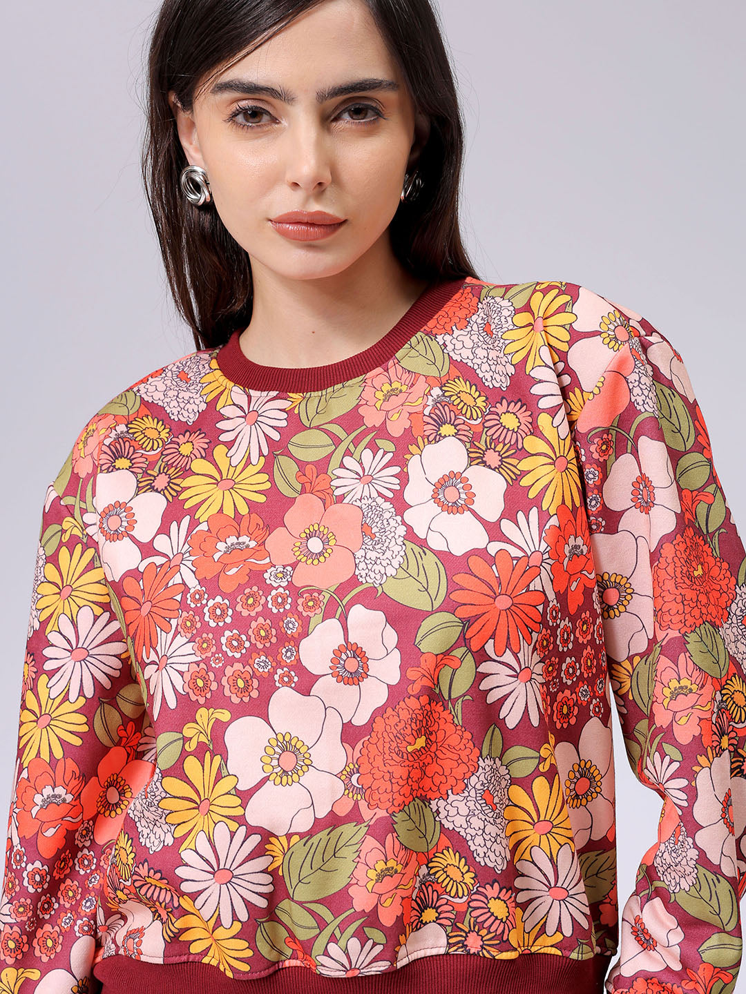 Women's Relaxed Fit Floral Crewneck Sweatshirt