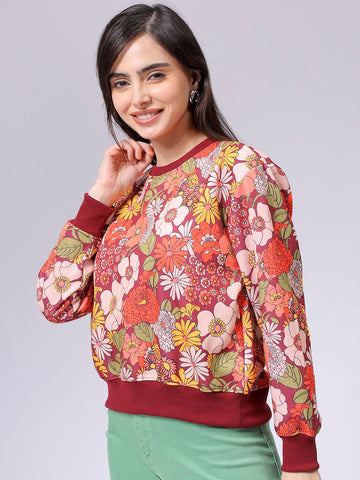 Women's Relaxed Fit Floral Crewneck Sweatshirt