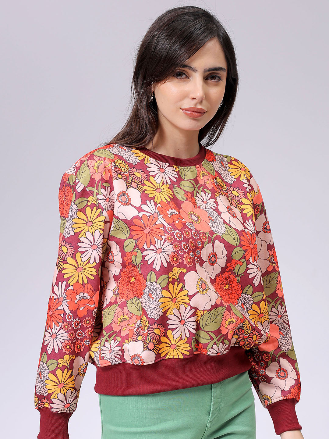 Women's Relaxed Fit Floral Crewneck Sweatshirt