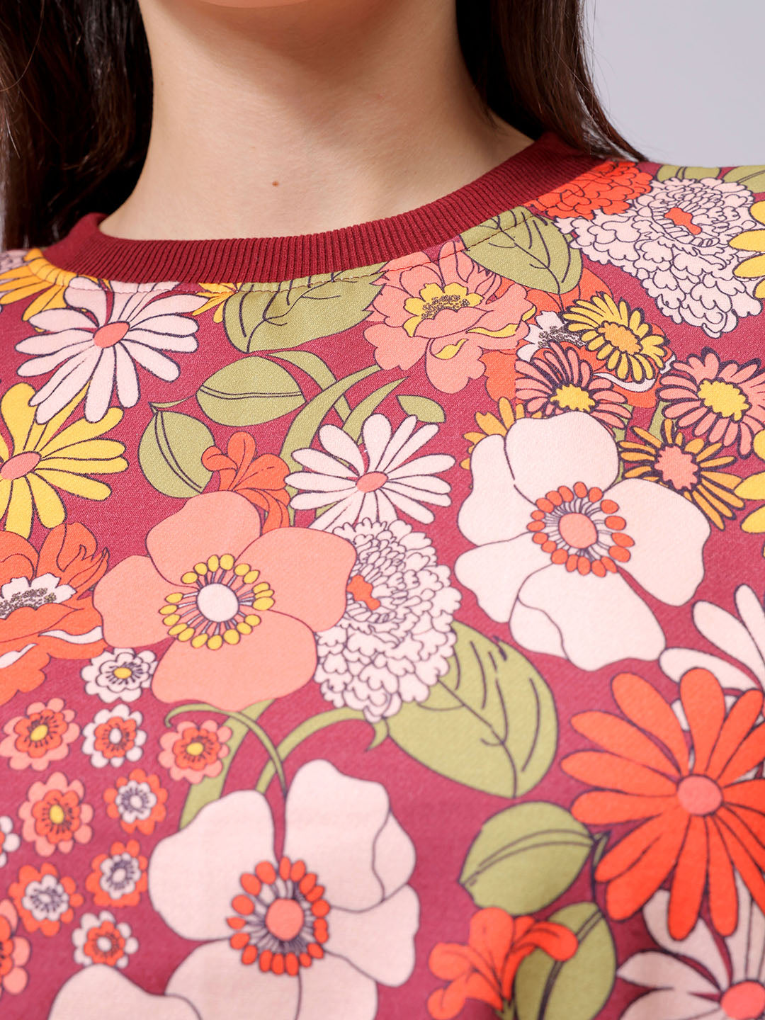 Women's Relaxed Fit Floral Crewneck Sweatshirt