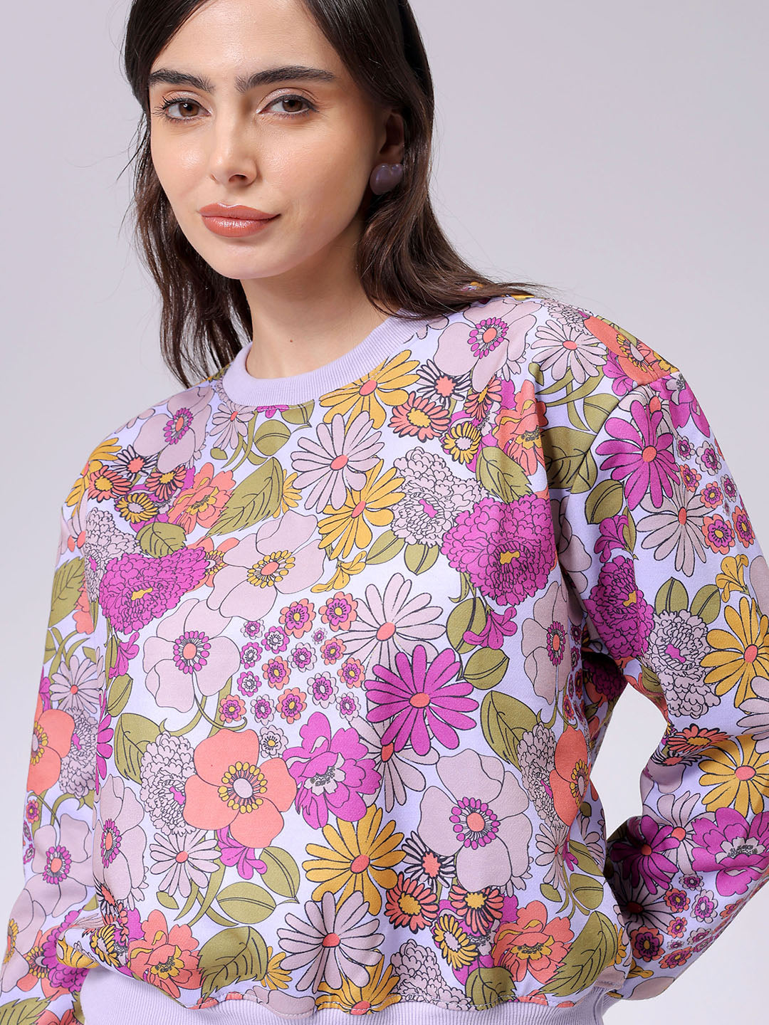 Women's Relaxed Fit Floral Crewneck Sweatshirt