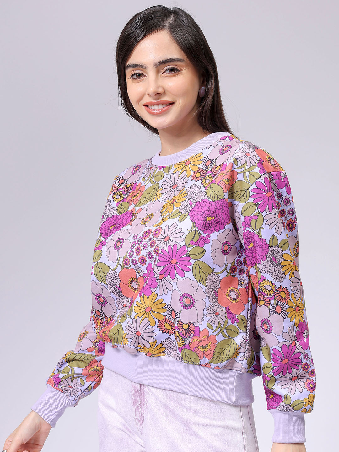 Women's Relaxed Fit Floral Crewneck Sweatshirt