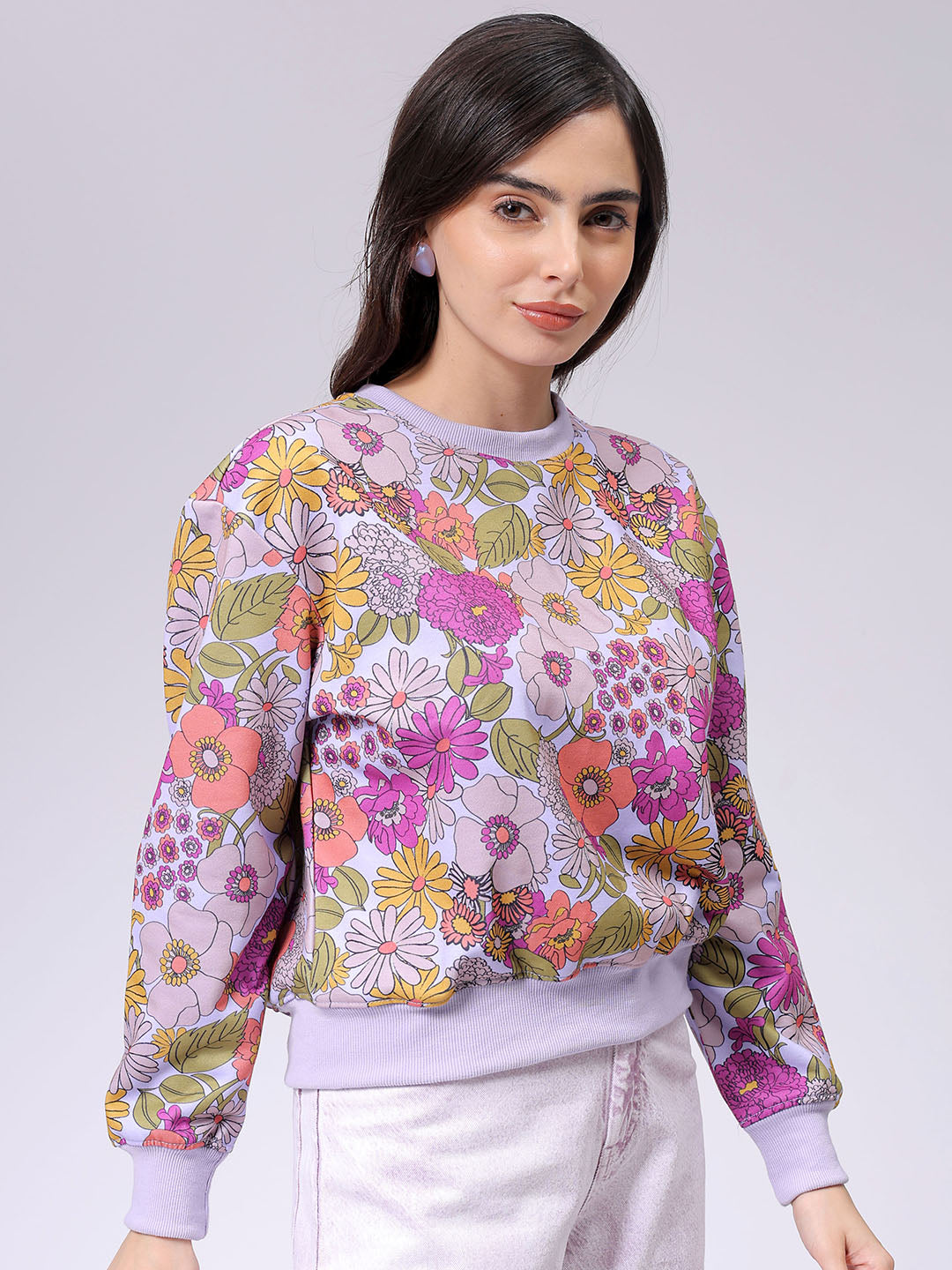 Women's Relaxed Fit Floral Crewneck Sweatshirt