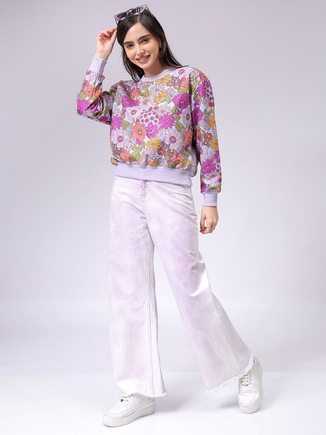 Women's Relaxed Fit Floral Crewneck Sweatshirt