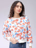 Women's White Relaxed Fit Floral Crewneck Sweatshirt