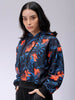 Women's Black Relaxed Fit Floral Hooded Sweatshirt