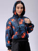 Women's Black Relaxed Fit Floral Hooded Sweatshirt