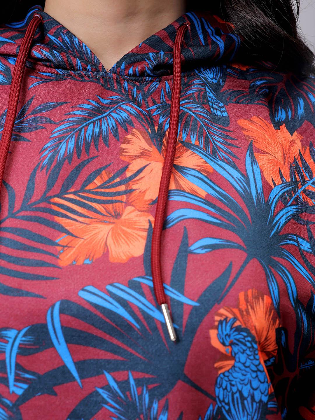 Women's Purple Relaxed Fit Floral Hooded Sweatshirt