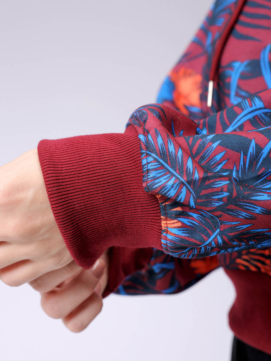 Women's Purple Relaxed Fit Floral Hooded Sweatshirt